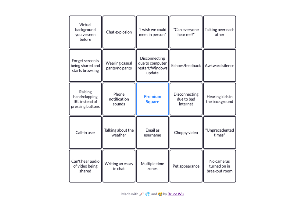 Zoom Bingo screenshot